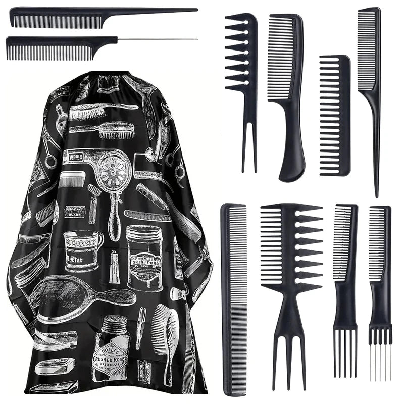 11 Piece Salon Barber Cloak Set with Adjustable Neck Buckle - Smarsty