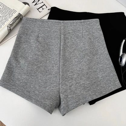 Summer basic solid color versatile shorts for women casual and elegant high-waisted slimming straight shorts - Smarsty