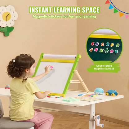 SucceBuy Tabletop Children Magnetic Drawing Board 3-in-1 Double-Sided Kids Art Easel with Painting Accessories for Girls Toy
