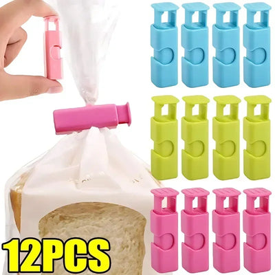 12 PCS Squeeze Bread Bag Clips Reusable Fresh Food Seal Plastic Clip Snack Bag Seal Spring Clip Home Kitchen Storage by Smarsty