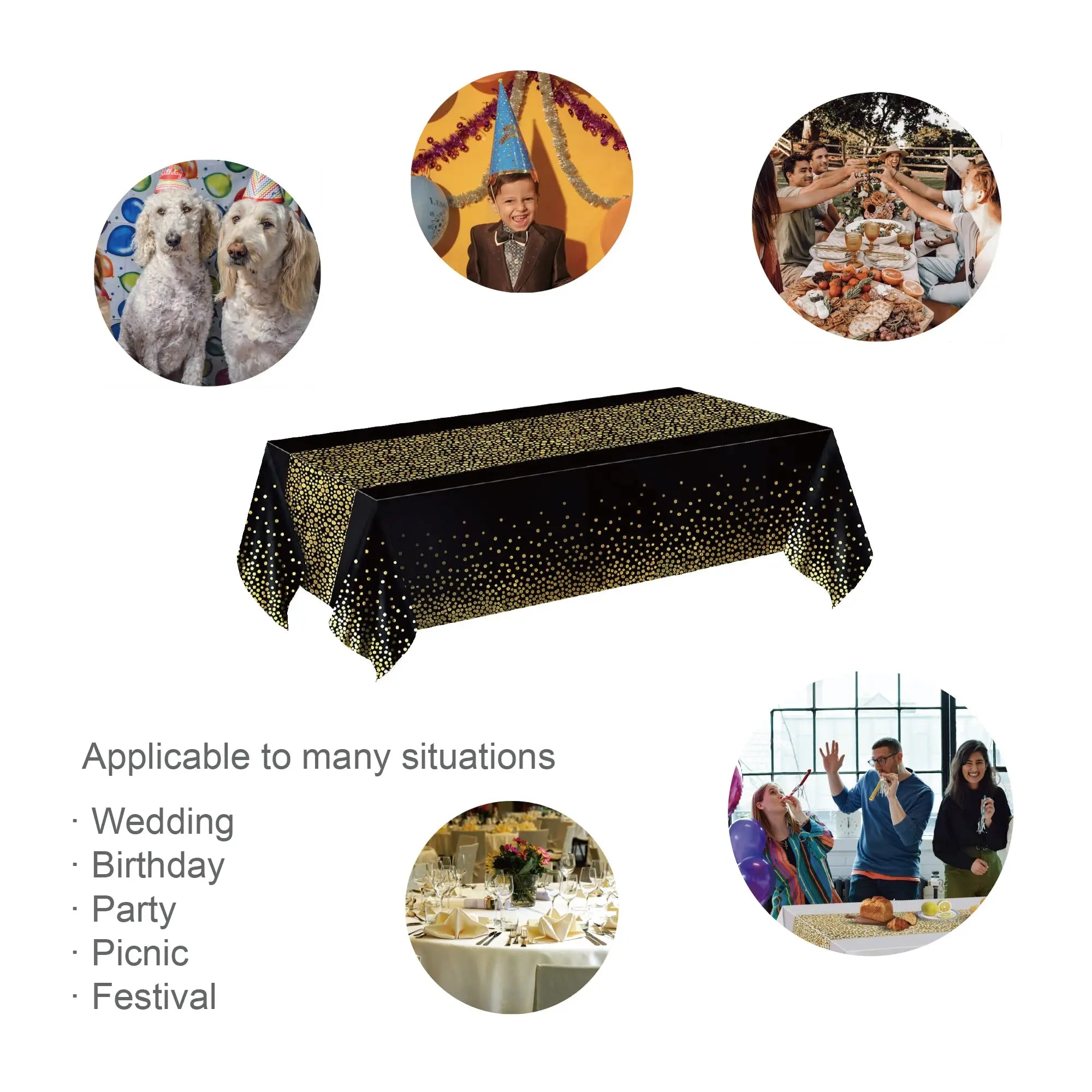 Black Gold Rectangular Tablecloth for Parties and Events - Smarsty