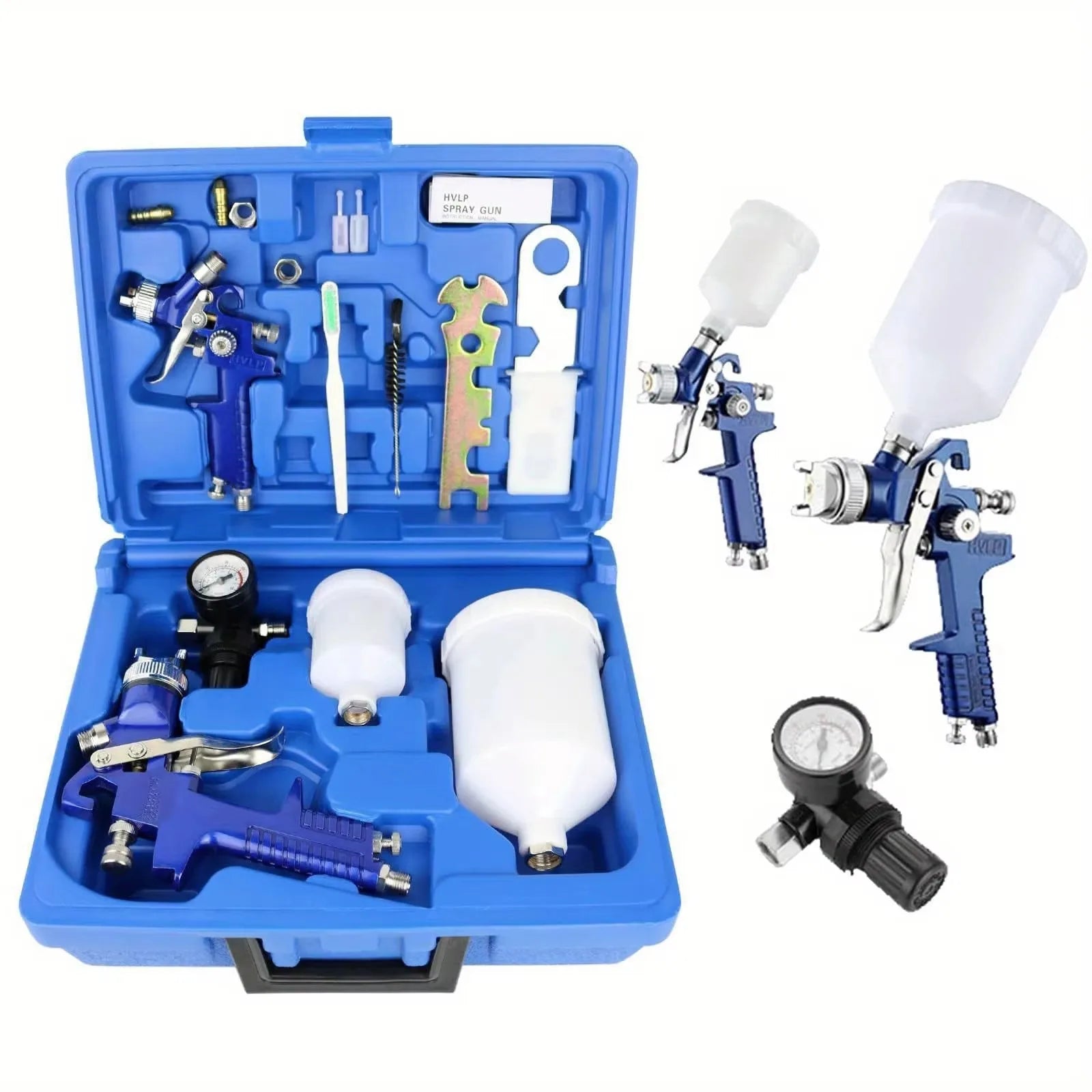 2 Pcs/Set HVLP Paint Sprayer Set, 0.8MM & 1.4MM Nozzle Professional Air Gravity Feed Spray Gun Kit for Car Furniture Painting