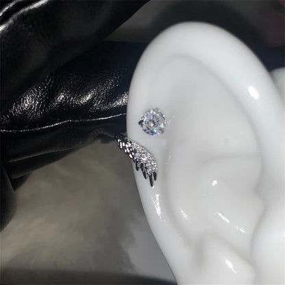 Stainless Steel Ear Cuff With Rhinestone Wing Sparkle - Smarsty