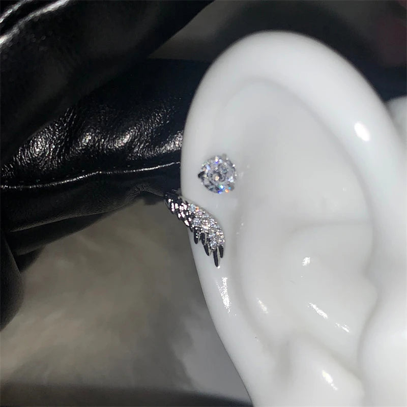 Stainless Steel Ear Cuff With Rhinestone Wing Sparkle - Smarsty