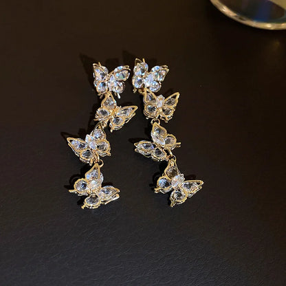 Long Crystal Tassel Butterfly Dangle Earrings for Women - Smarsty