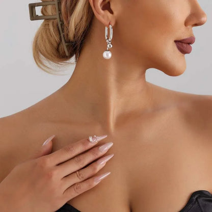 Fashion Metal Pearl Drop Earrings for Women Stylish Jewelry - Smarsty