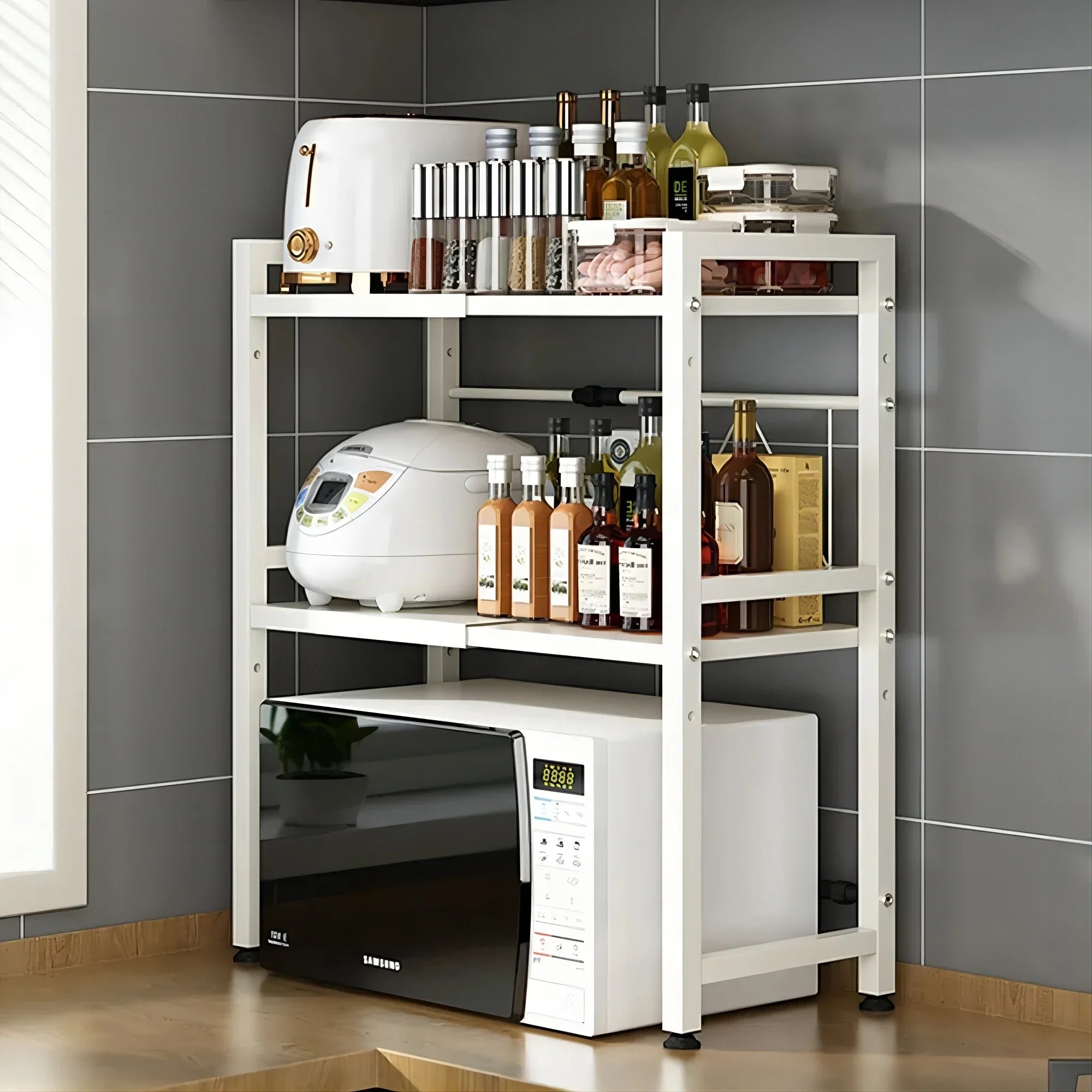 Expandable Microwave Oven Shelf Oven Storage Rack Kitchen Countertop Organize Shelf Microwave Organize Kitchen Rack Thickened