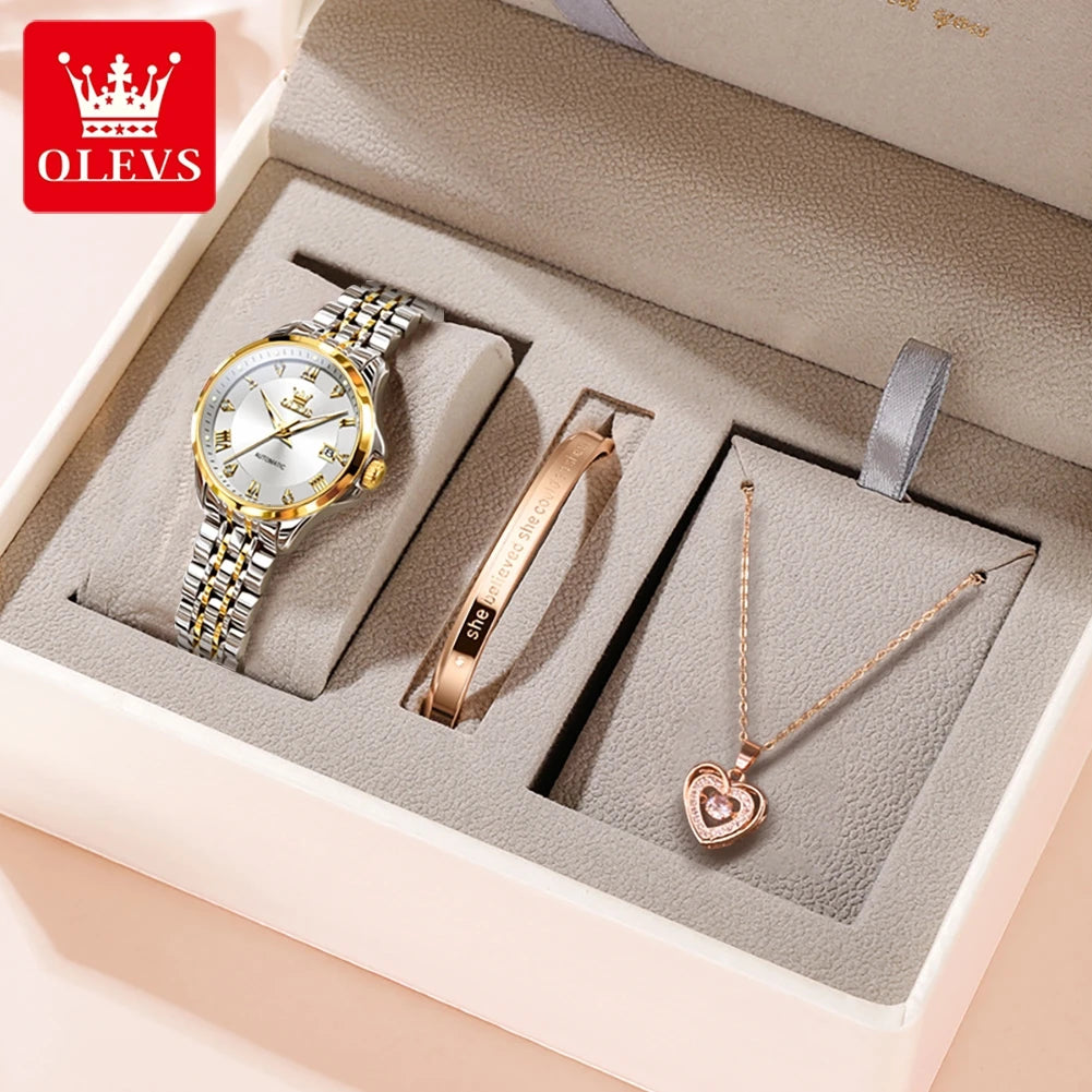 OLEVS Women's Stainless Steel Automatic Watch with Dual Calendar - Smarsty