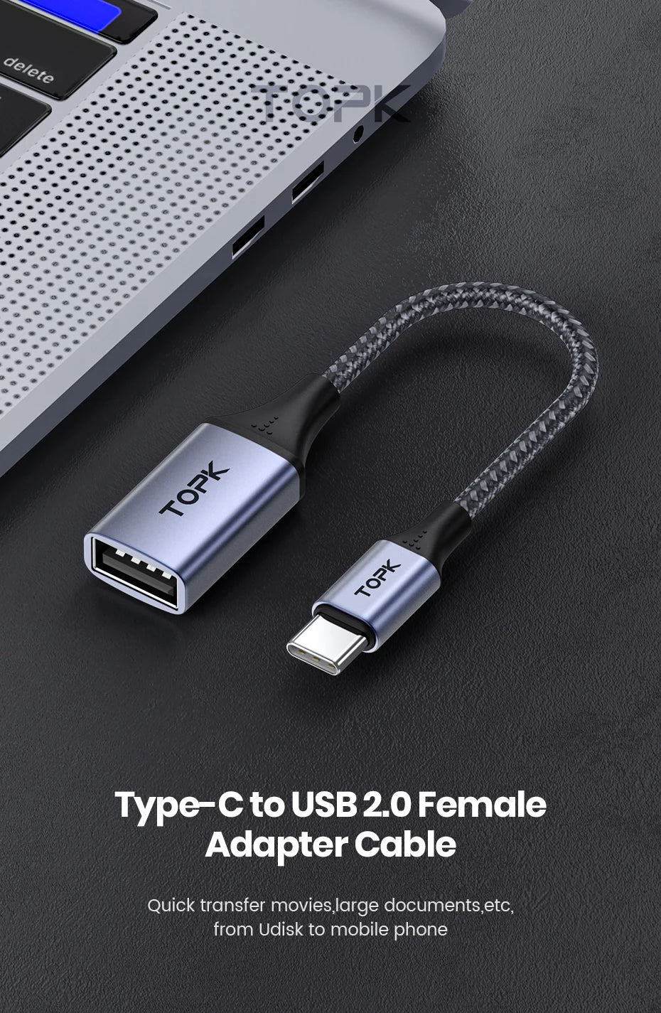 TOPK USB C to USB A Dapter OTG Cable Type C Male to USB 3.0 2.0 Female Cable for MacBook Pro Samsung Type C Adapter - Smarsty