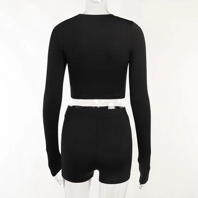 European and American Spring/Summer Round Neck Long Short sleeved 3/4 Shorts Two piece Women's Fashion Sports Versatile Set - Smarsty