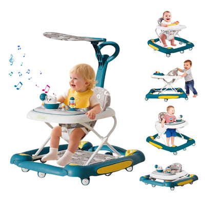 Baby Multi-Functional Comfortable Walker With Awning Anti-Rollover Baby Walker Can Sit Adjust And Shake The Walker For Boy Girls