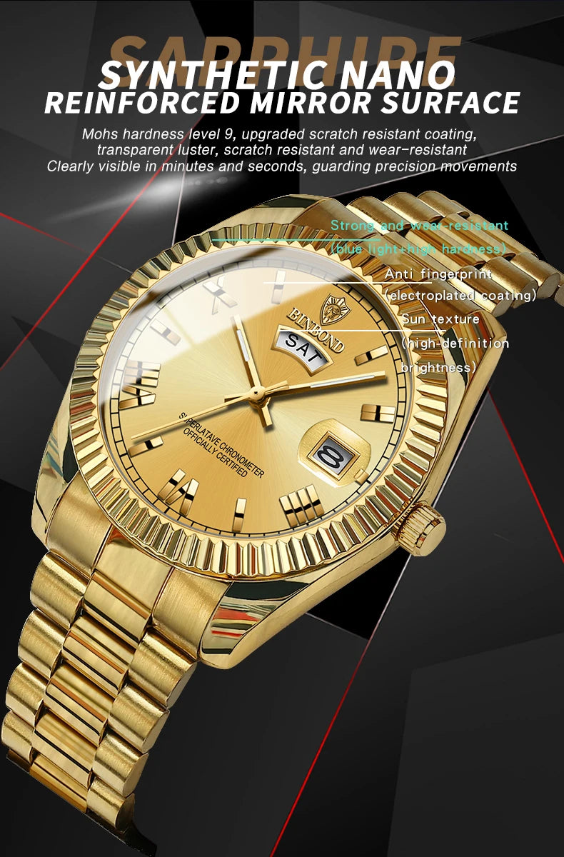 BINBOND Men's Waterproof Quartz Watch with Luminous Features - Smarsty