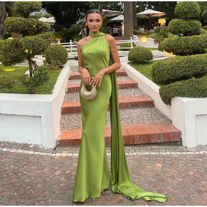 Elegant Solid Ribbon Women Halter Dress Off Shoulder Sleeveless Backless Slim Female Maxi Dresses 2025 Summer New Chic Lady Robe - Smarsty