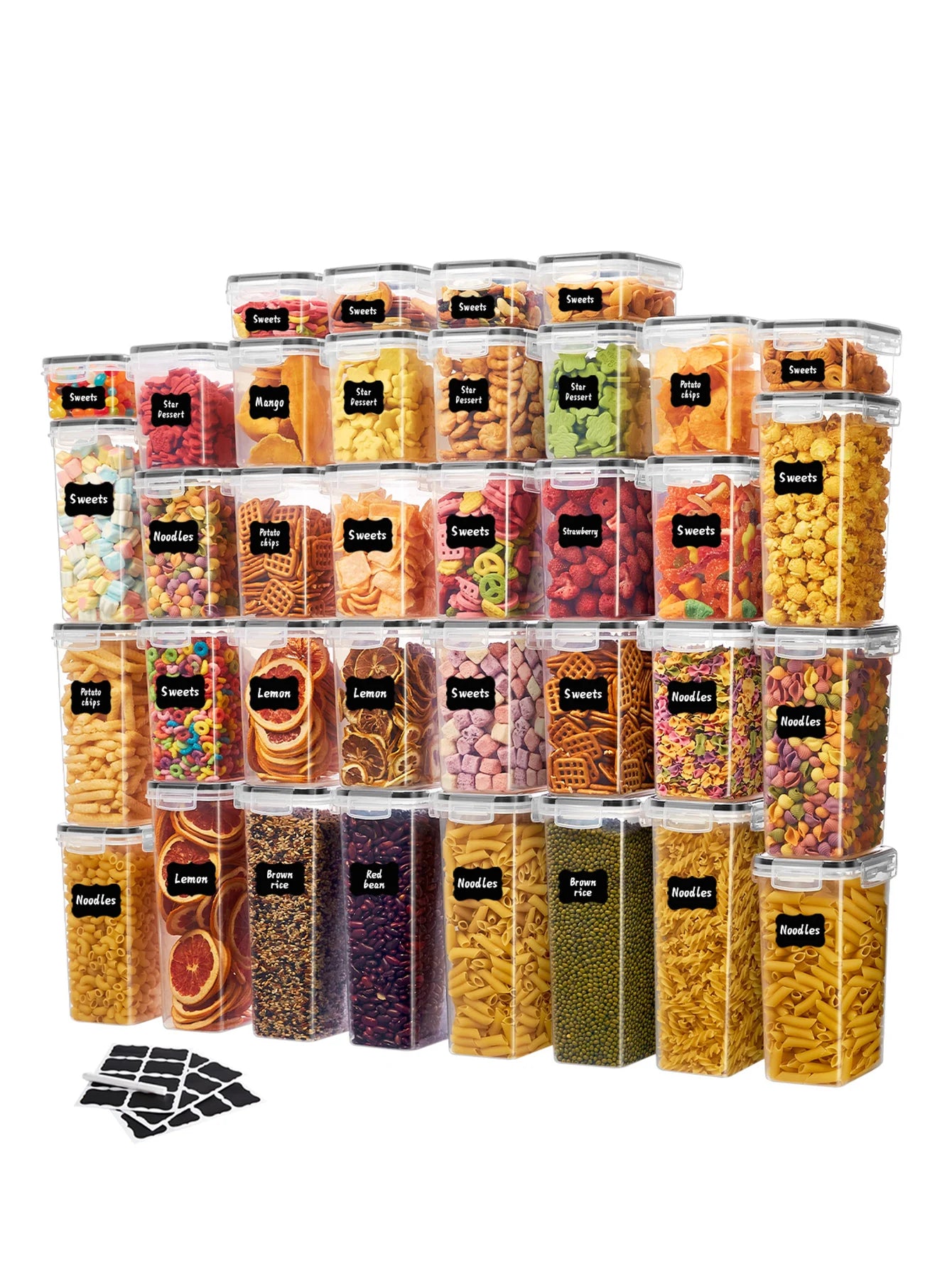24pcs，Sealed food storage containers with LIDS - lunch boxes ideal for organizing and storing grains, rice, pasta, tea, nuts - Smarsty