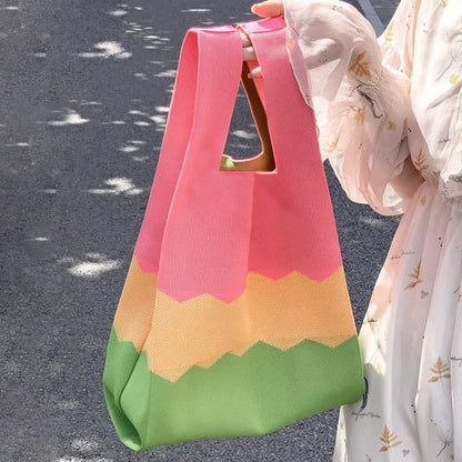 Handmade Knitted Wide Stripe Tote Bag For Women Everyday - Smarsty