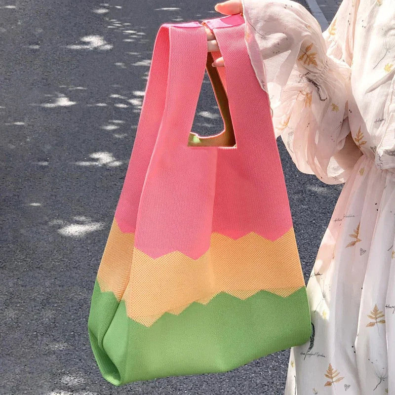 Handmade Knitted Wide Stripe Tote Bag For Women Everyday - Smarsty