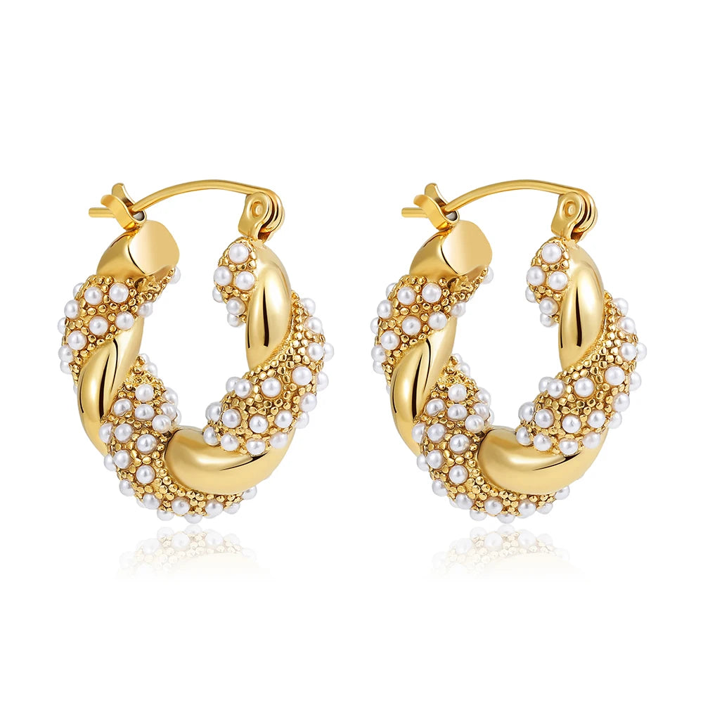 Gold Plated CZ Huggie Hoop Earrings Geometric U Shape - Smarsty