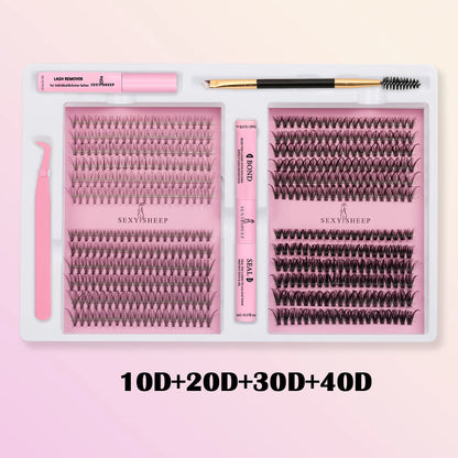 DIY False Eyelashes Clusters Extensions Individual Lashes Cluster Natural Segmented With glue,Remover,lash brush，tweezers - Smarsty