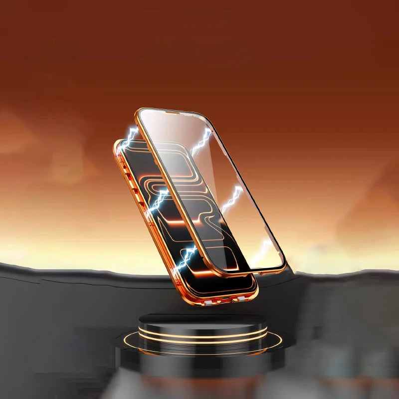 360 ° Full Protection Metal Magnetic Double-Sided Glass Snap Lock Phone Case For iPhone 17 Pro Max/17/Air/17 Pro Bumper Cover