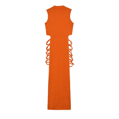Criss Cross Cut Out Dress, Sexy Bodycon Mock Neck Sleeveless Dress, Women's Clothing - Smarsty