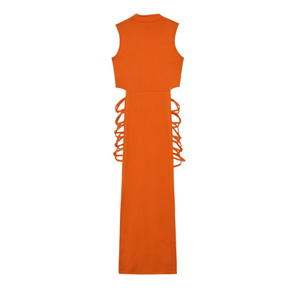 Criss Cross Cut Out Dress, Sexy Bodycon Mock Neck Sleeveless Dress, Women's Clothing - Smarsty