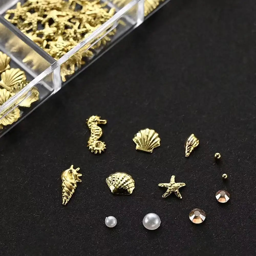 12 Grids Ocean Gold Nail Art Charms for Stunning Manicures - Smarsty