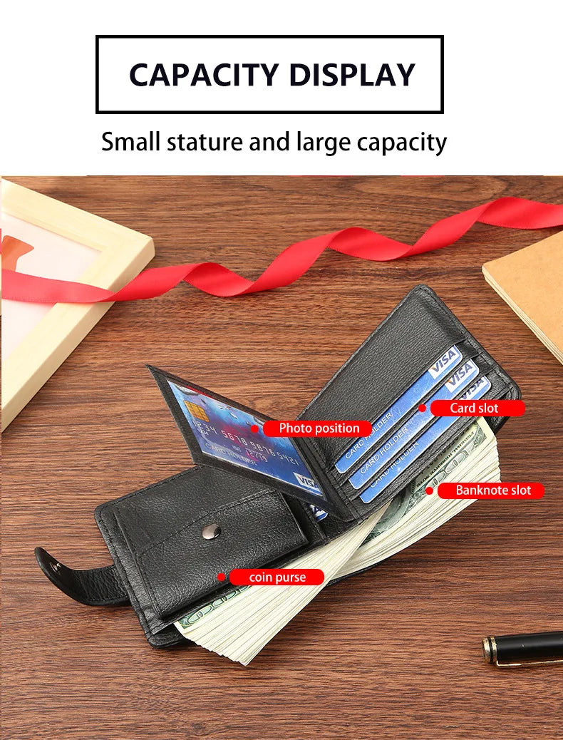 Men's Slim Bifold Wallets Leather Multiple Card Holder Purses with Driver License ID Windows Man Short Wallet with Coin Pouch - Smarsty