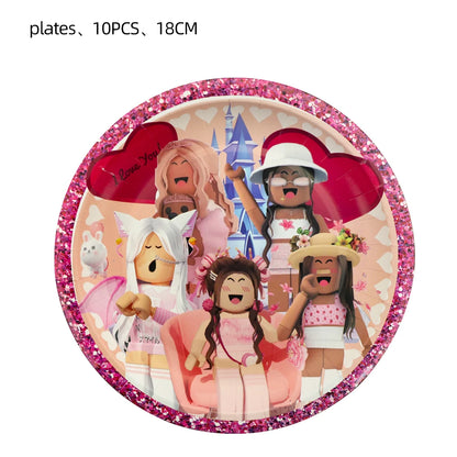 Pink Roblox Birthday Party Decorations Tableware Set - Smarsty