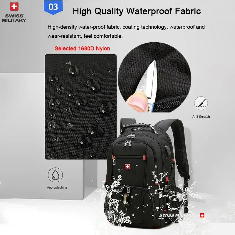 SWISS MILITARY Fashion Travel Multifunction Large Capacity Male Bag Usb Charging Waterproof 23 inch Laptop Backpack Men Mochila - Smarsty