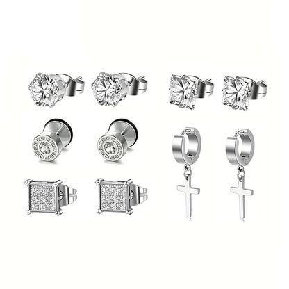 Stainless Steel Earrings Set Unisex Punk Cross Dangle - Smarsty