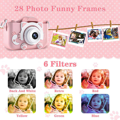 Kids Camera Toys Mini Camera Kids Digital Camera With Video Cartoon Soft Silicone Cover 32GB SD Card For Boy Girl Christmas Gift