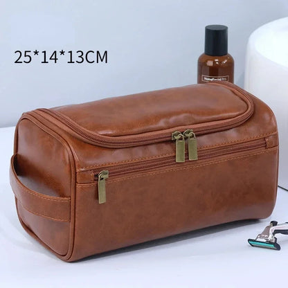Leather Toiletry Bag for Men Women Dopp Kit Mens Hanging Toiletry Bag Travel Toiletry Bag for Traveling Large Cosmetic Bag for T - Smarsty