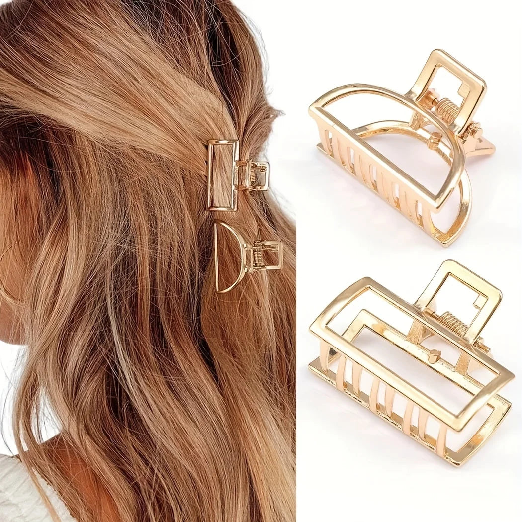 Gold Hollow Heart Mini Hair Claw Non Slip Grip Barrette - Smarsty