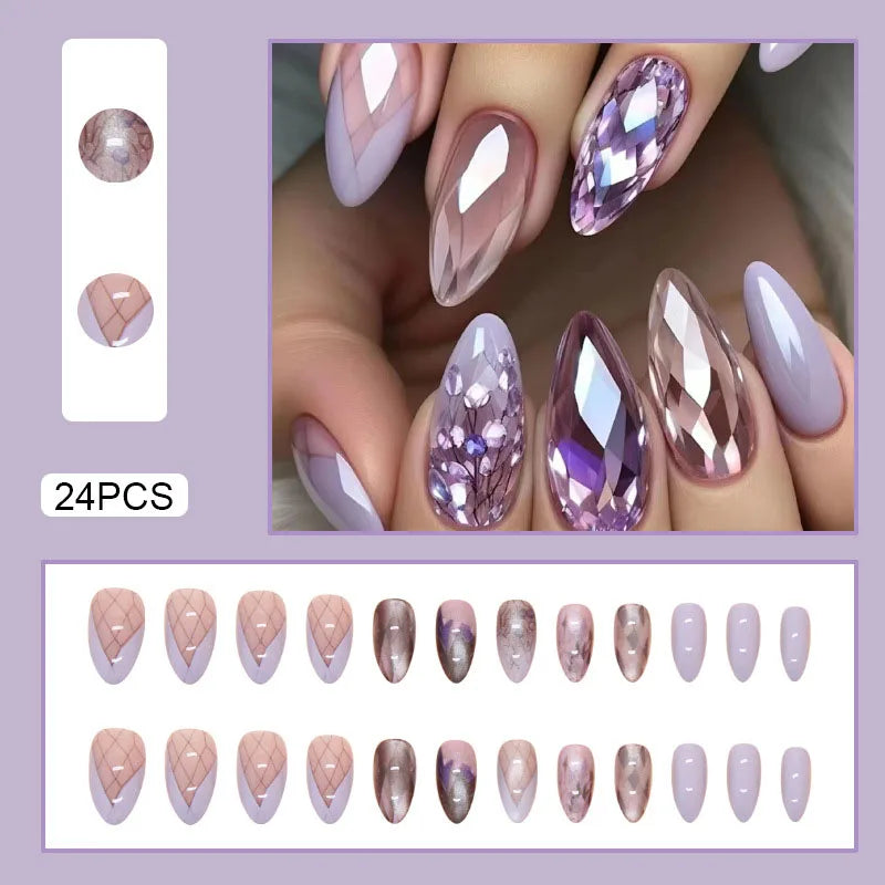 24pcs Flower Design Fake Nail Tips Full Cover - Smarsty