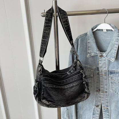 Vintage Denim Shoulder Bag Large Capacity Satchel For Women - Smarsty