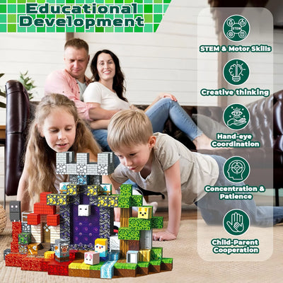 300pcs Warped Forest Magnetic Building Blocks Set, My World Figures Bricks, STEM Educational Toys for Kids, Gifts for Boys Girls