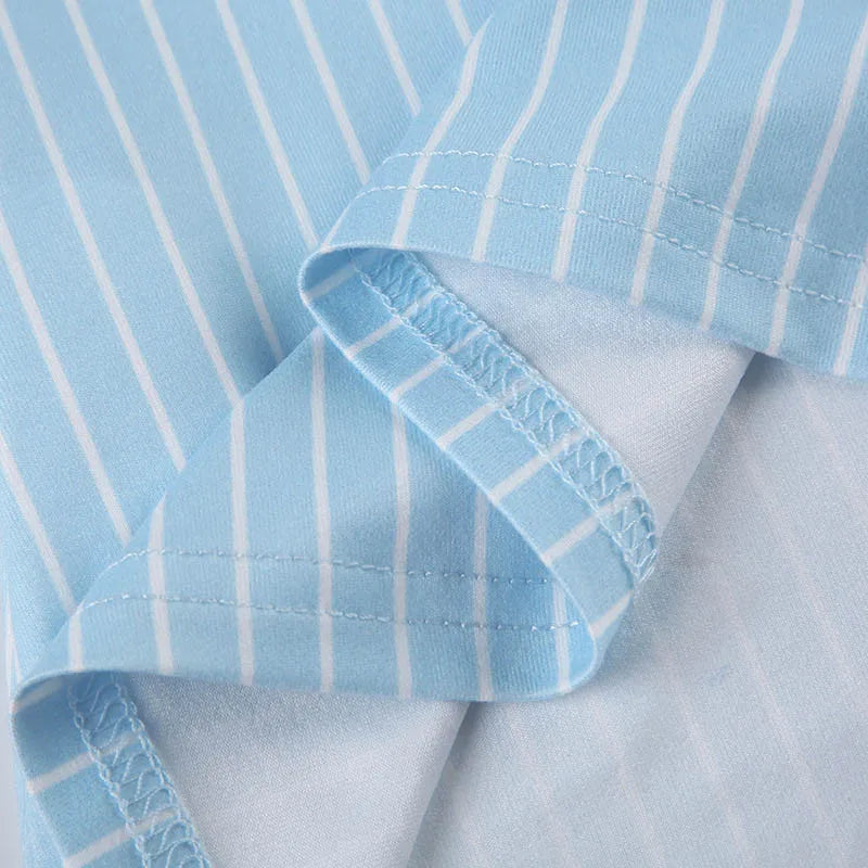Sweetown Blue Stripe Short Sleeve Shirts For Women Button Up Turn Down Collar Slim Simple Casual Preppy Tops Basic Summer Tees - Smarsty