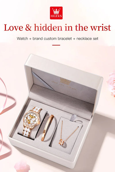 OLEVS Women's Luxury Waterproof Mechanical Watch with Butterfly Dial - Smarsty