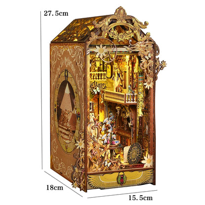 DIY Book Nook Shelf Insert Kit 3D Wooden Puzzle Doll House Assembly Building Model Bookends With Furniture LED Light Xmas Gifts by Smarsty