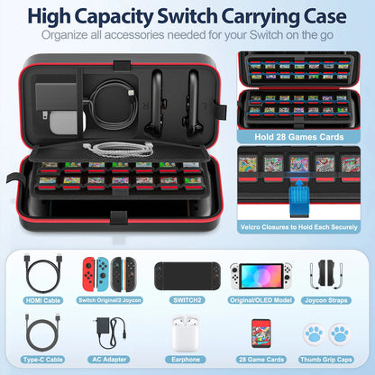 For Switch 2 & Switch Original & Switch OLED Large Storage Bag Anti-Scratch Waterproof Travel Carrying Case for N-Switch 2