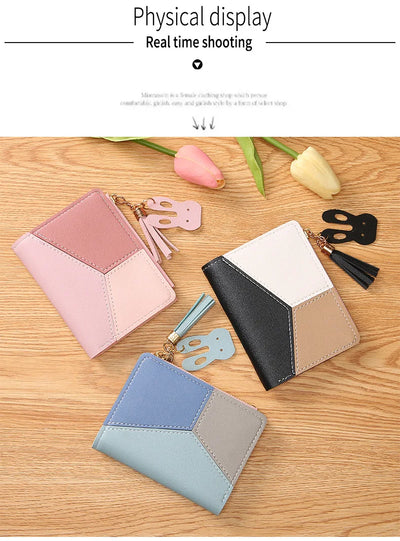 Fashion Women's Wallet Zipper Coin Purse Lady Short Clutch Purse Handbag Patchwork Leather Female Card Holder Wallet Phone Pouch - Smarsty