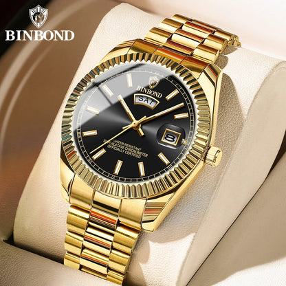 BINBOND Mens Waterproof Quartz Watch with Stainless Steel Band - Smarsty