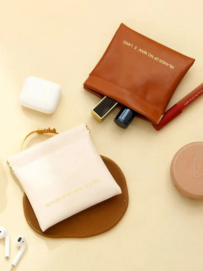 Pu Makeup Bag Storage Bags Shrapnel Bag Automatic Closing Data Cable Headphone Storage Bag Red Envelope Coin Purse Waterproof - Smarsty