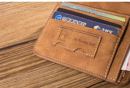New Men Wallets Credit Card/ID Holder Vintage Brand Male Wallet High Quality PU Leather Photo Holder Foldable Short Men Purse - Smarsty
