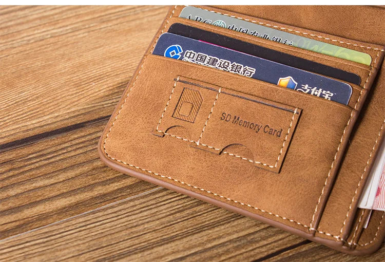 New Men Wallets Credit Card/ID Holder Vintage Brand Male Wallet High Quality PU Leather Photo Holder Foldable Short Men Purse - Smarsty