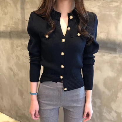 2025 Autumn Long Sleeve Fashion Women Cardigans Sweater Knitted Coat Short Casual Single Breasted Korean Slim Chic Ladies Tops - Smarsty