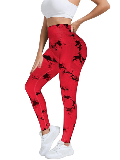 New Women's Peach Tie-dye High-Waist Yoga Pants Abdominal Lifting Gluteal Fitness Seamless Sports Tight Long Fitness Leggings - Smarsty