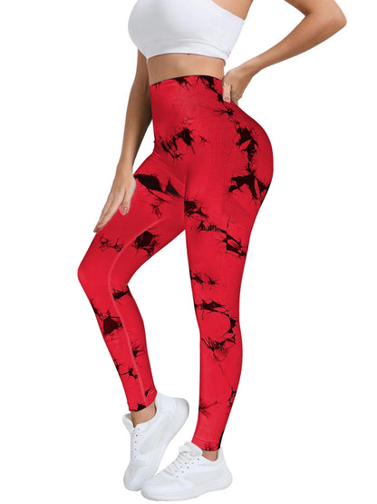 New Women's Peach Tie-dye High-Waist Yoga Pants Abdominal Lifting Gluteal Fitness Seamless Sports Tight Long Fitness Leggings - Smarsty