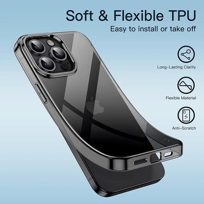 Original Transparent Black Silicone Soft Case For iPhone 15 Pro Max Carcasa Ultra Thin Case for iPhone 14 13 12 Mini 11 Pro Max by Smarsty