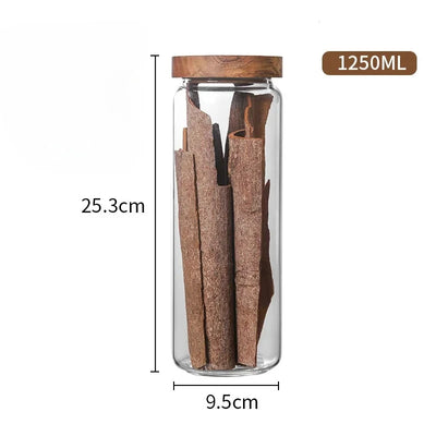 1pcs Wood Lid Orgnizer Glass Airtight Canister Kitchen Storage Bottles Jar Sealed Food Container Ginger Cereal Dispenser Set by Smarsty